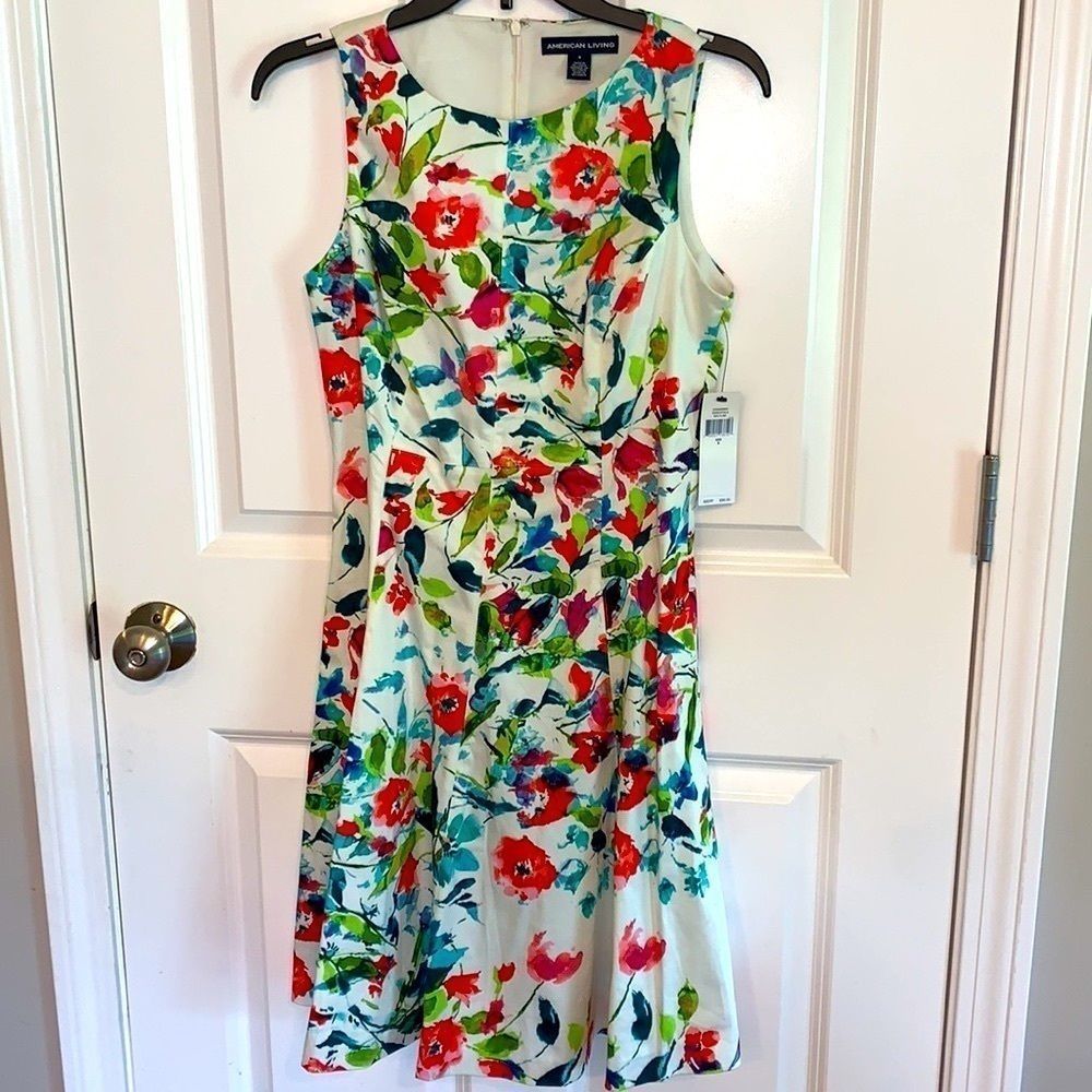 White Floral American Living Dress NWT